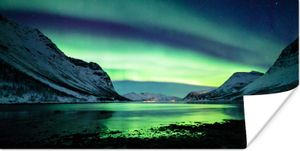 MuchoWow® Poster Nordlicht - Norwegen - Eis - Gelb - Berg - Wasser - Schnee 160x80 cm - Foto Poster