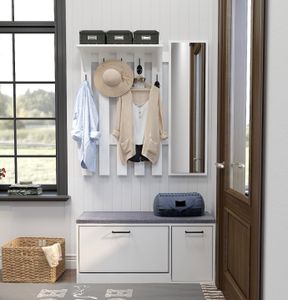 Mondeer Flurgarderob Garderoben-Set Schuhschrank  und Garderobenpaneel mit Spiegel Weiß