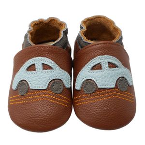 Weiche Yalion Baby Krabbelschuhe Lauflernschuhe Lederpuschen aus echtem Leder  Auto Braun（M，6-12 M，EU 20-21）