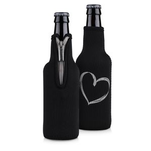 kwmobile 2x 330ml Flasche Flaschenkühler - für Bier andere Getränke - Neopren Kühler Herz Brush Weiß Schwarz