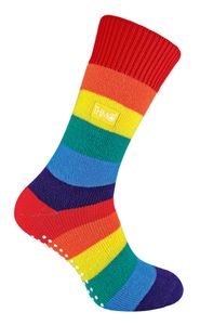 THMO - Herren und Damen Regenbogen Streifen Thermo Socken / Kuschelsocken mit Antirutsch ABS für Winter