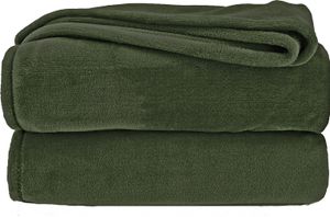 heimtexland ® Kuscheldecke SUPER SOFT Flanell Wohndecke Decke für Sofa Auto Kinderwagen Outdoor Abenteuer Typ380 Oliv 170 x 130 cm
