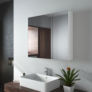 EMKE Spiegelschränke, 75x65cm Bad Spiegelschrank Badschrank mit Doppelseitiger Spiegel (Weiß)