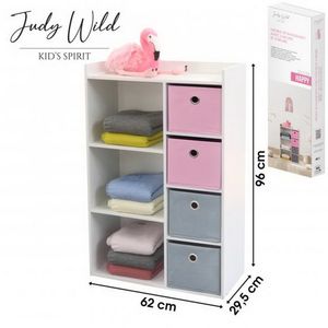 Judy Wild Kinder Holzregal 62 x 29 x H96 cm Kinderregal mit 4 Boxen Rose-Pink 400117
