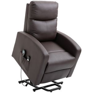 HOMCOM Sessel mit Aufstehhilfe, Elektrischer Massagesessel mit Liegefunktion, Relaxsessel mit Fernbedienung, Fernsehsessel mit Seitentasche, Aufstehsessel aus Kunstleder, Braun