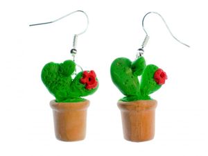 Kaktus Ohrringe Miniblings Hänger Topfpflanze Blume Grünpflanze Handgemacht