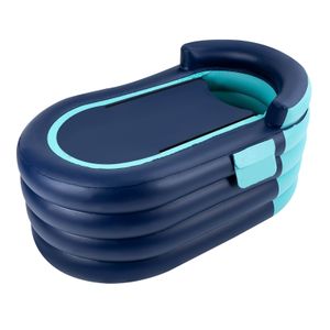 1,4m Freistehende aufblasbare faltbare tragbare Badewanne Set Reisebadewanne mit Pumpe für Erwachsene Baby Kinder (blau)