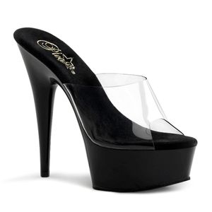 DELIGHT-601 Damen Slipper von Pleaser, Transparent Schwarz , EU 43, US 13
