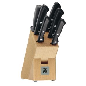 WMF Classic Line Messerblock mit Messerset 7-teilig, bestückt, 5 Messer, 1 Wetzstahl, 1 Block aus Buchenholz, Spezialklingenstahl, schwarz