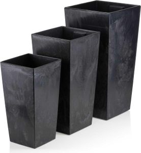 HowHomely | Sadzarka, zestaw 3 doniczek, doniczka czarna - 67,7 & 57 & 46,5 cm - korytko na kwiaty, doniczka