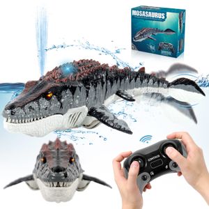Ferngesteuerter Dinosaurier Spielzeug ab 3 4 6 jahre, Wasserspielzeug Kinder, Mosasaurus Ferngesteuertes Boot mit Lichtern Sprühen