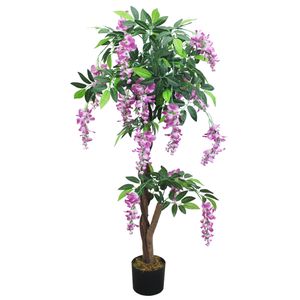 Blauregen Wisteria Glyzinie Kunstpflanze Kunstbaum Künstliche Pflanze mit Echtholz 120cm Decovego