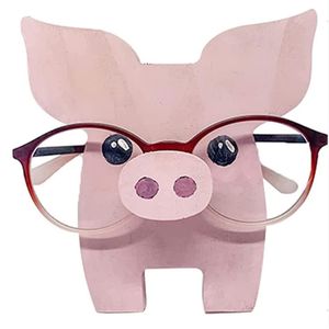 (Prase) Roztomilý kreativní držák na brýle, 1 kus dřevěného rámu na brýle ve tvaru zvířete pro domácnost, kancelář, dekorace na stůl