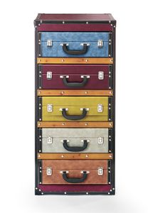 Kobolo Komoda s policemi ve vzhledu kufru - barevná - 5 přihrádek - 42x30x94 cm