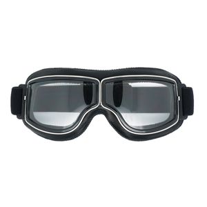 Trend Retro-Brille, Motorradhelmbrille,(Klare Linse aus schwarzem Leder)