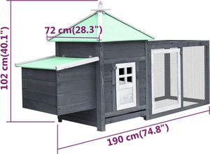 vidaXL Kurník s hnízdem pro nosnice šedý 190x72x102 cm jedlový masiv