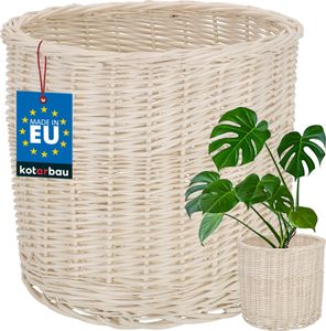 KOTARBAU® Weidenkorb zum Bepflanzen Weiß Höhe 28 cm ⌀ 33 cm Übertopf Korb aus Weide Pflanzkorb geflochten Pflanzkörbe Outdoor Korbübertöpfe für Balkon Blumentopf geflochten