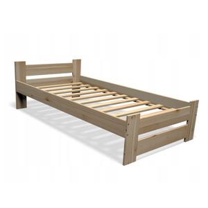 Holzbett komplett mit Rahmen, Bett für Senioren und Bett für Jugendliche, Bett aus Kiefernholz mit hohem Kopfteil, 80x200 cm niedrig