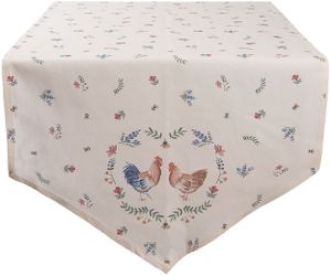 Clayre & Eef Tischläufer 50x160 cm Beige Blau Baumwolle Huhn und Hahn