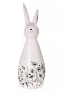 Hase Ostern Figur weiß-schwarz Blumendekor Keramik Ø6,5x8cm H18cm Skulptur Landhaus