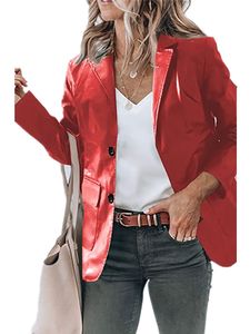 MORYDAL Damen Lederjacken Langarm Business Jacken arbeiten Kunstleder-Strickjacke Lässige Schal Hals Blazer, Farbe:Rot, Größe:Xl