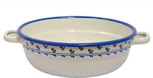 Emaille Bauernschüssel, Schüssel mit Henkel, Suppenschüssel Creme Blümchen 20 cm