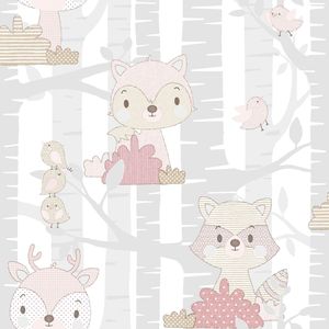 Noordwand Tapete Mondo baby Forest Animals Grau und Rosa