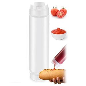 Squeeze Flasche aus Kunststoff, 480ml Quetschflasche GroßEr Ventilspender, Squeeze Condiment Flaschen für Gewürze Ketchup Olivenöl, Weiß