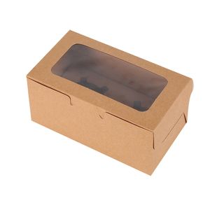 10pcs Kraftpapierpapier -Cupcake -Box -Bäckerei -Kuchenbehälter mit Einsatzscheibenfenster-BraunGröße:2 Cupcake