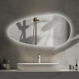 Dekorativer LED Oval Träne Spiegel – Beleuchtet Hängespiegel Tropfen  Oval - Warm (3000K) – 40 cm x 80 cm