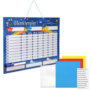 Navaris abwischbare Belohnungstafel magnetisch 40x32cm - Kinder Aufgaben Tafel - Magnettafel inkl. 250 Sternchen Magnete Stift - Sterne Aufgabenplan