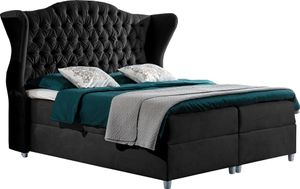 GRAINGOLD Kontinentalbett 180x200 Kate - Boxspringbett mit Bettkästen & Matratzen - Luxus, Komfort und Funktionalität - Doppelbett mit Elegante Kopfstütze - Schwarz (Riviera 100)