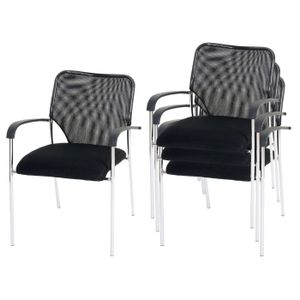4x Tulsa stolička pre návštevníkov, konferenčná stolička stohovateľná, látka/textil ~ sedadlo čierne, operadlo čierne