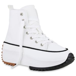 VAN HILL Damen Plateau Sneaker Schnürer Profil-Sohle Schuhe 839987, Farbe: Weiß, Größe: 38