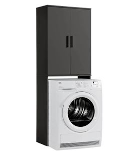 mokebo® Waschmaschinenschrank für Waschmaschinen & Trockner 'Der Saubermann' Toilettenregal, WC Regal, Überbau oder Überbauschrank in Anthrazit aus Holz, Hochschrank oder Badschrank 180cm Höhe