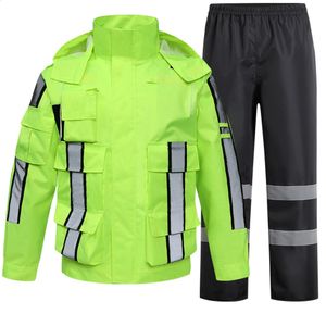 Hohe Sichtbarkeit Erwachsenen Regenjacke Arbeit Regenanzug Wasserdicht Atmungsaktiv Reflektierend Sicherheitsjacke Warnschutz Regenbekleidung Neongrün M