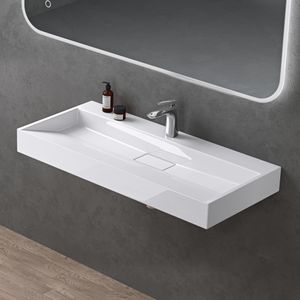 doporro Waschbecken Aufsatzwaschbecken Mineralguss Hängewaschbecken Waschtisch weiß 120x46x11cm mit Armaturloch inkl. Ablaufgarnitur Colossum19