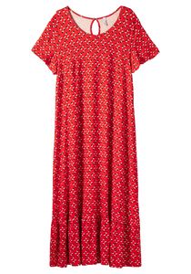 sheego Damen Große Größen Jerseykleid mit Volant am Saum Sommerkleid Citywear feminin Rundhals-Ausschnitt Volants gemustert
