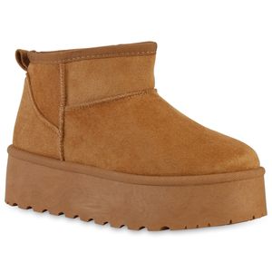 VAN HILL Damen Warm Gefütterte Plateau Boots Profil-Sohle Winter Schuhe 840609, Farbe: Hellbraun, Größe: 39
