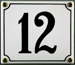 Hausnummernschild 12 weiß 12x14 cm  Schild Emaille Hausnummer Haus Nummer Zahl Ziffe