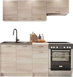 MIRJAN24 Küche Mela 180, Küchenzeile, 5 Schrank-Module frei kombinierbar, Küche-Set, Küchenmöbel (Sonoma Eiche/Petra Beige, ohne Beleuchtung)