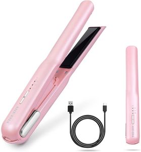Mini Haargltter Und Lockenstab mit USB-C Aufladung, glatteisen ohne kabel schnellheizung mit 2 einstellbaren Temperaturen, ideal fur unterwegs(Rosa)