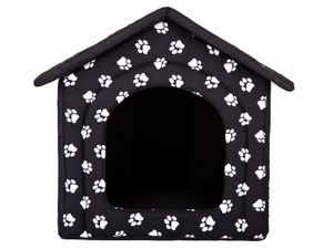 HobbyDog Hundehütte Hundebett Tierbett Katzenbett - Standard - 70 x 63 x 60 cm [Größe: R5] - Schwarz mit Pfoten