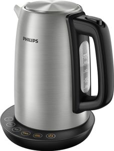 Philips Wasserkocher Avance Collection, 1.7 L, Temperatursteuerung, Klappdeckel + Kontrollanzeige, Metall (HD9359/90)