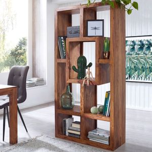 FineBuy Bücherregal Massiv-Holz Sheesham 90 x 180 cm Wohnzimmer-Regal Ablagefächer Design Landhaus-Stil Standregal