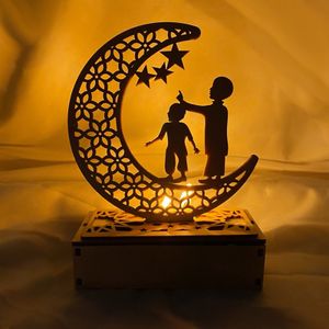 Ramadan Laterne LED Holz Mond Sterne Lichtdekoration Ramadan Eid Mubarak Home Decor Craft Ramadan Dekoration Typ3