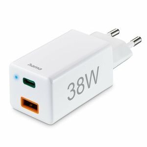 Hama Schnellladegerät USB-C 38W USB-C PD, USB-A QC, weiß  201640