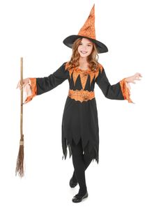 Gewitzte Hexe Halloween-Kinderkostüm schwarz-orange