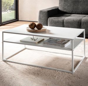 Couchtisch FineBuy Sofatisch 100 cm Weiß Metall Wohnzimmertisch Tisch Stauraum