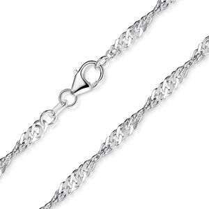MATERIA Feine Singapurkette 925 Silber Kette Damen - 3mm Halskette Frauen flach diamantiert #K95, Länge Halskette:45 cm